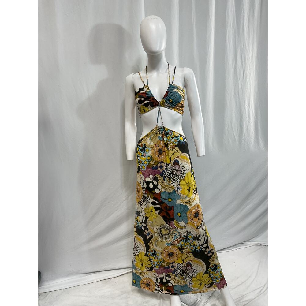 Revolve 'Cassandra' Yellow Halterneck Cut Out Dress Size S - Picture 2 of 4